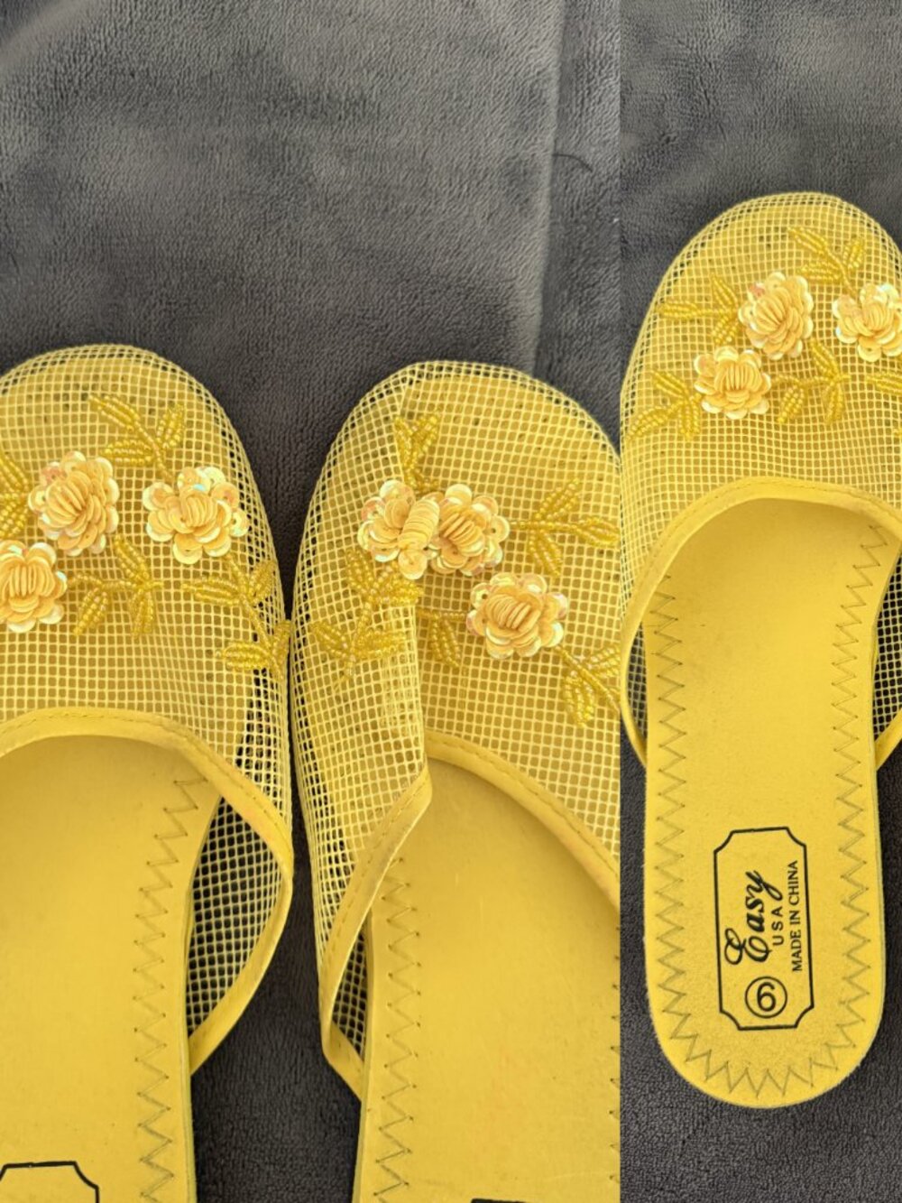 Vintage Yellow Mesh Slip On Ballet Flats